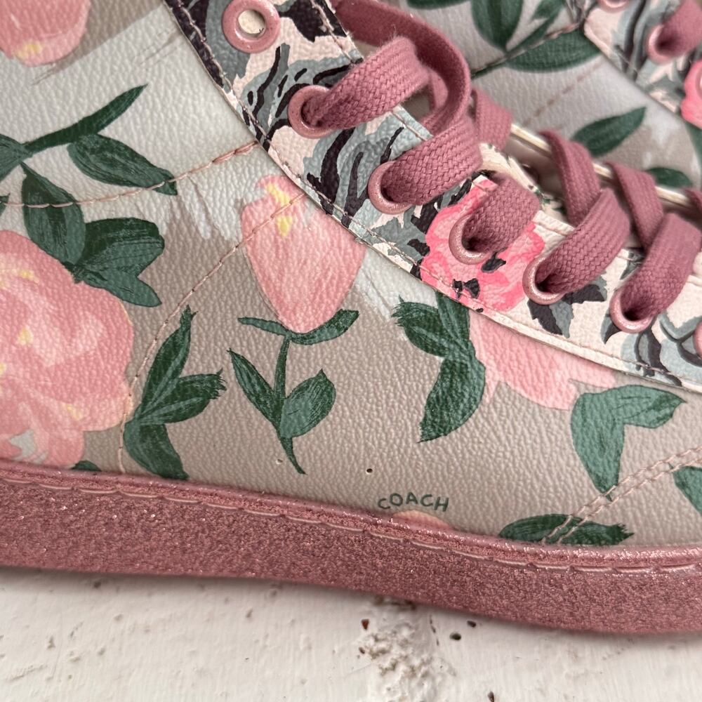 Coach Women's  High Top sneakers shoes pink floral size 6b - Picture 5 of 11